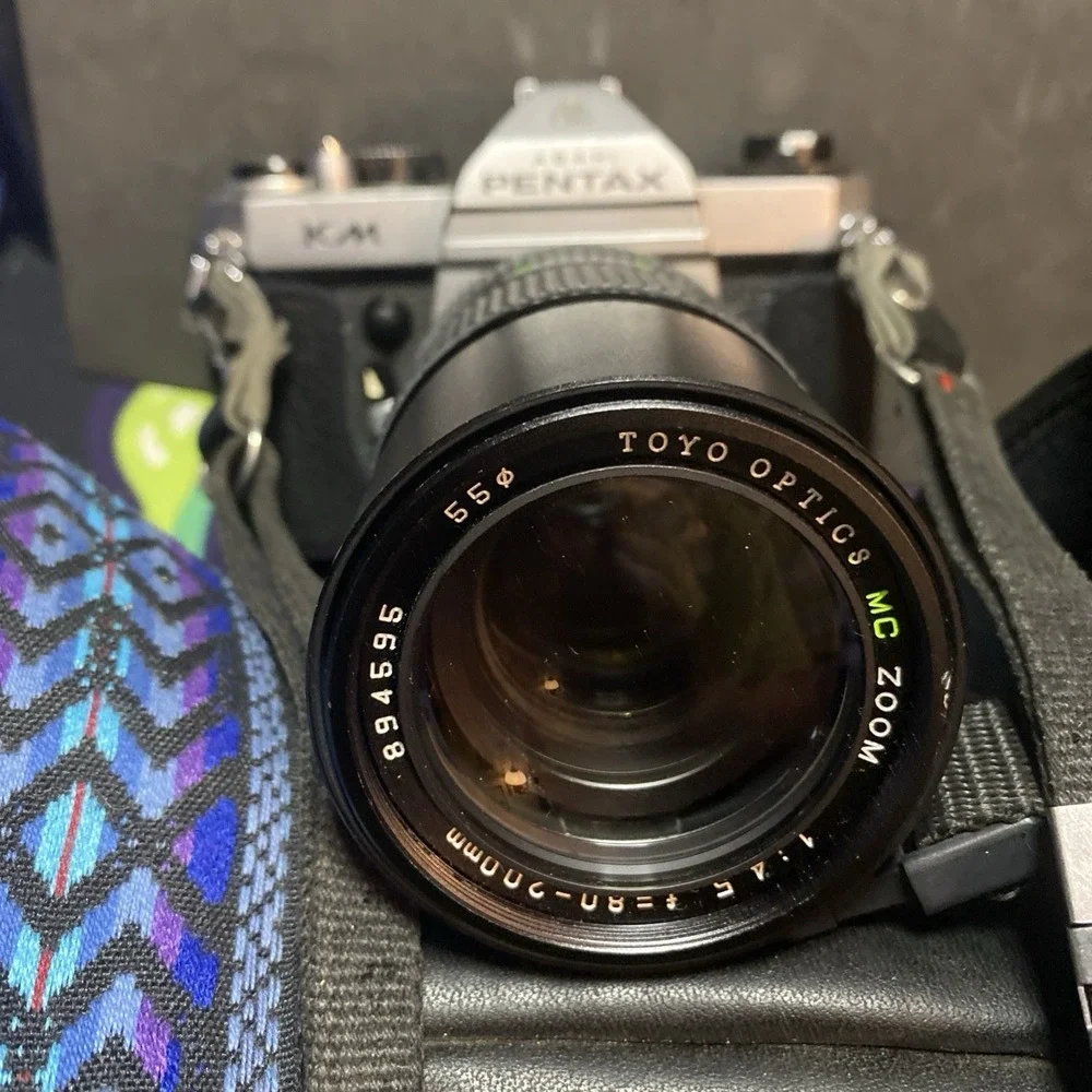 Vintage Pentax Asahi KM Camera w/ Toyo Optics Zoom Lens Nice See Pics W/ Case B2